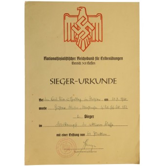 Certifikat för vinnaren av idrottstävlingen. 2/ Art. Abt 152.. Espenlaub militaria